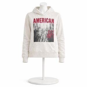 Vintage American Eagle Graphic Hoodie XL Cream White Red Y2K Sweatshirt
